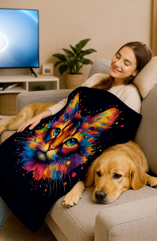 🐱✨ Vibrant Artistic Cat Blanket – Add Color, Warmth & Style to Your Home ✨🐱