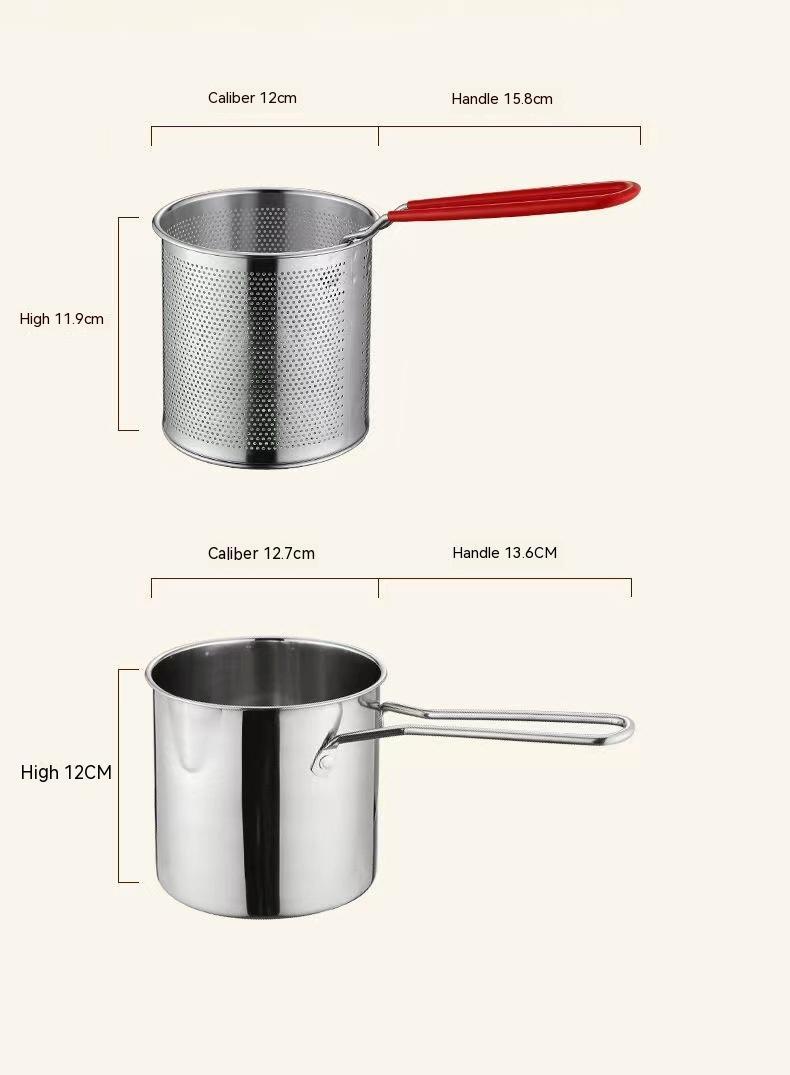 【All-in-One Japanese Style】304 Stainless Steel Mini Deep Fryer Set (Includes Strainer & Tongs)