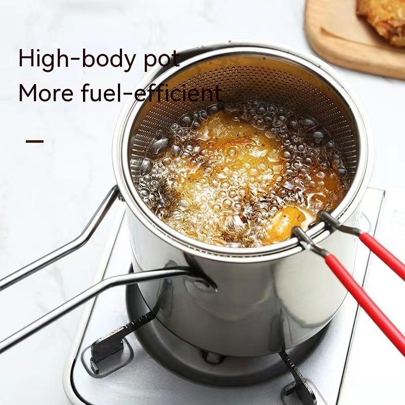 【All-in-One Japanese Style】304 Stainless Steel Mini Deep Fryer Set (Includes Strainer & Tongs)