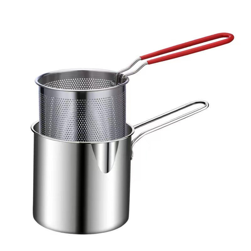 【All-in-One Japanese Style】304 Stainless Steel Mini Deep Fryer Set (Includes Strainer & Tongs)