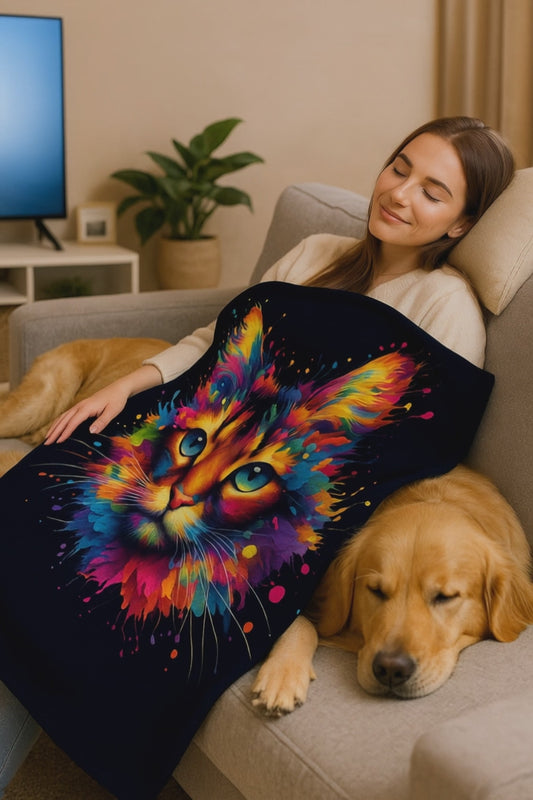 🐱✨ Vibrant Artistic Cat Blanket – Add Color, Warmth & Style to Your Home ✨🐱